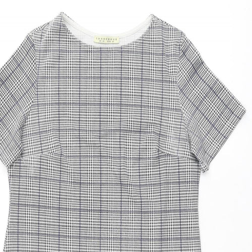 INNOCENCE Womens Grey Plaid Polyester Shift Size 10 Boat Neck Pullover