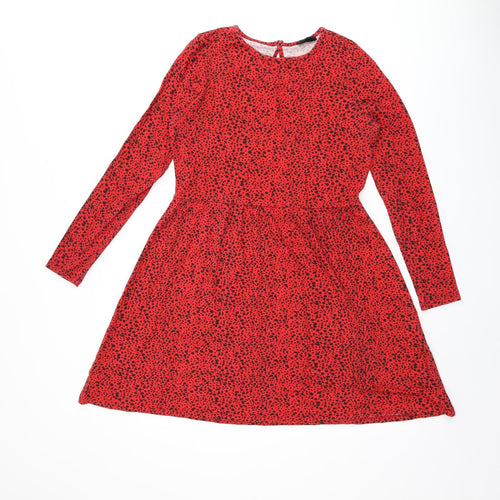 Wednesday's Girl Womens Red Polka Dot Viscose Skater Dress Size S Boat Neck Pullover