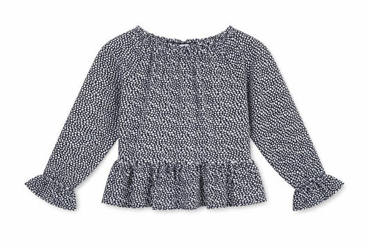 Front view of Next girls’ blue floral polyester basic blouse, size 10, years off the shoulder pullover