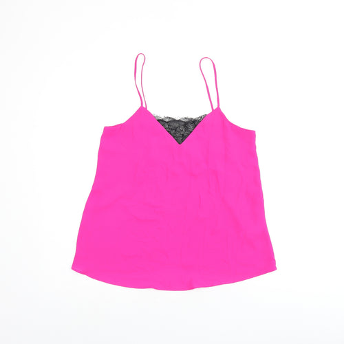 Topshop Womens Pink Polyester Camisole Tank Size 6 V-Neck - Lace Detail