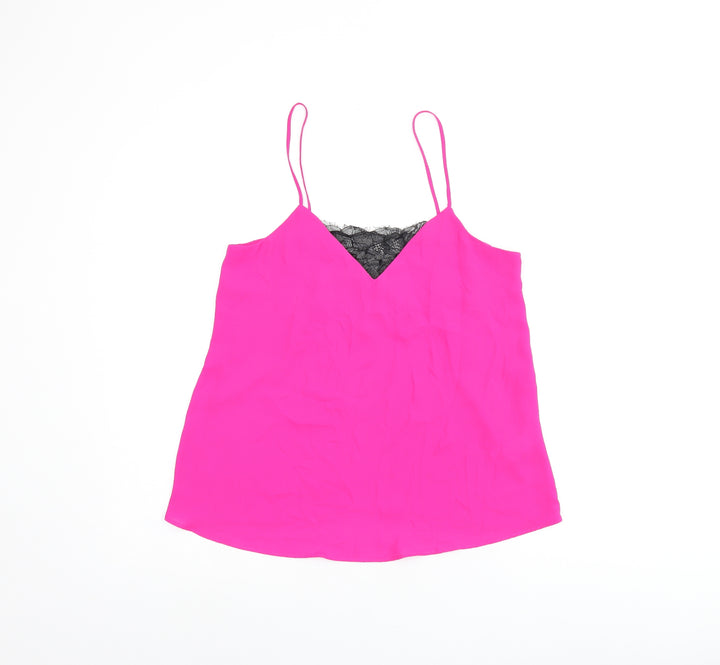 Topshop Womens Pink Polyester Camisole Tank Size 6 V-Neck - Lace Detail