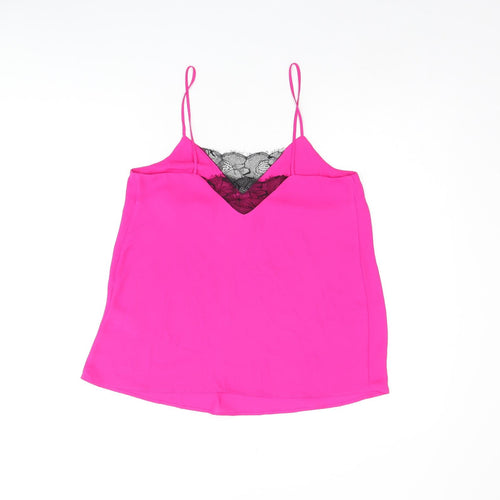 Topshop Womens Pink Polyester Camisole Tank Size 6 V-Neck - Lace Detail