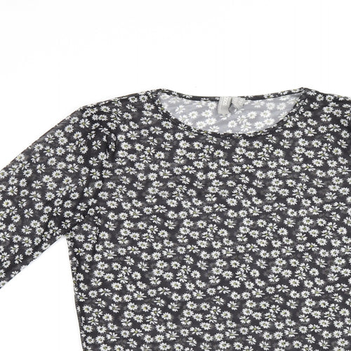 ASOS Womens Black Floral Polyester Basic T-Shirt Size 10 Round Neck - Daisy Print Sheer