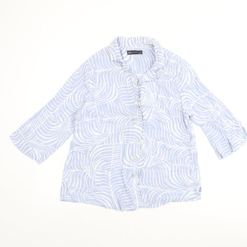 Marks and Spencer Womens Blue Geometric Viscose Basic Button-Up Size 10 Collared