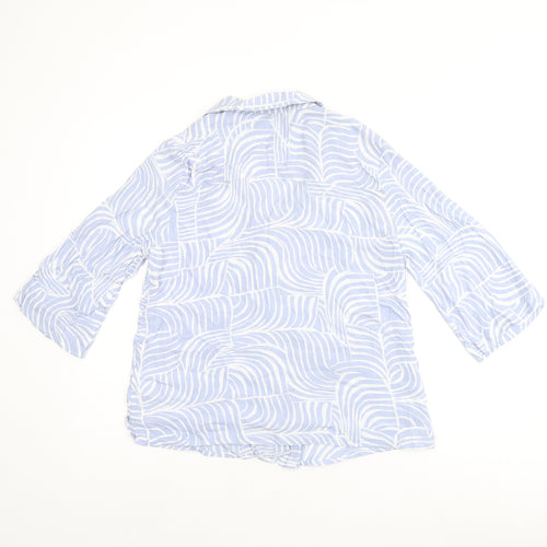 Marks and Spencer Womens Blue Geometric Viscose Basic Button-Up Size 10 Collared