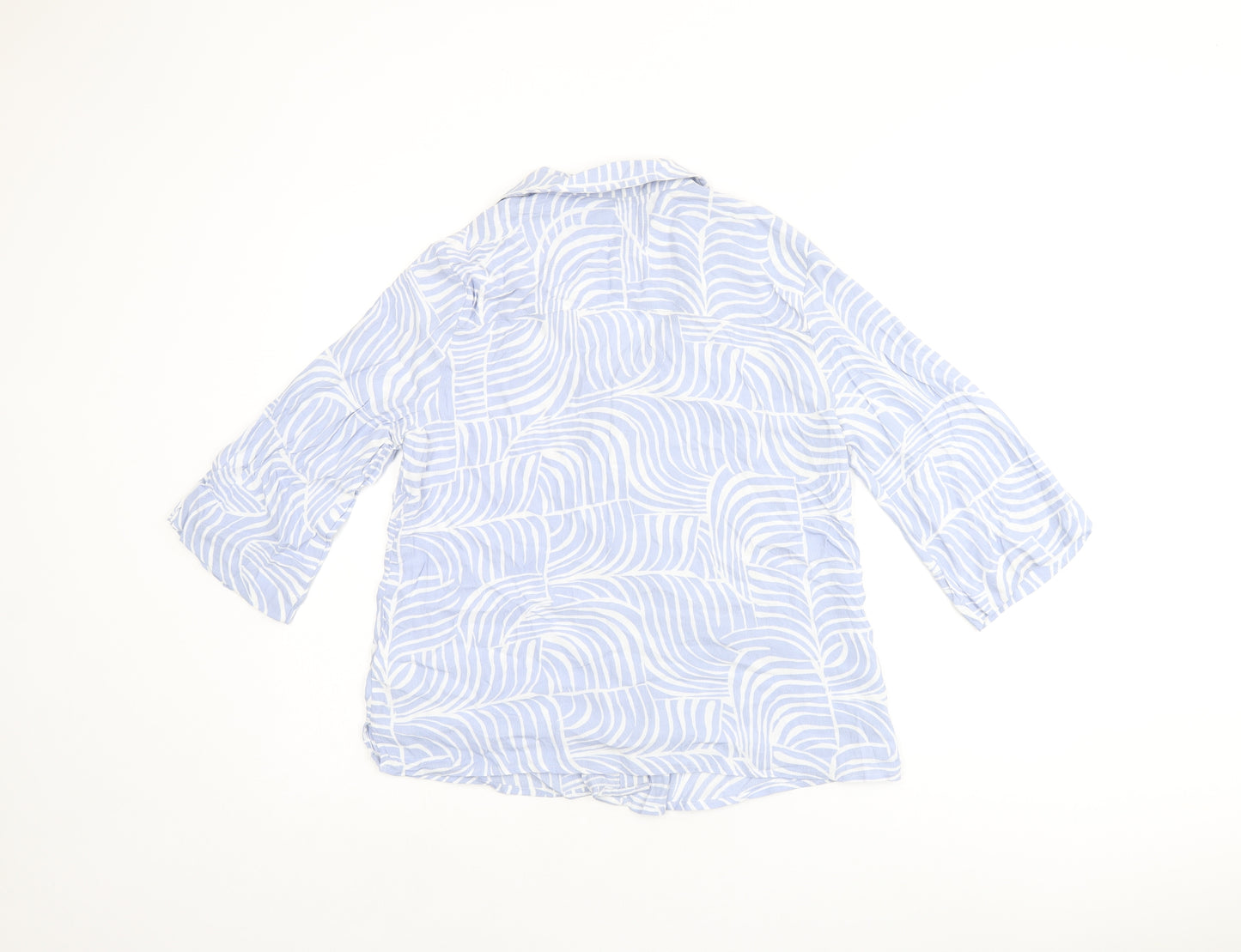 Marks and Spencer Womens Blue Geometric Viscose Basic Button-Up Size 10 Collared