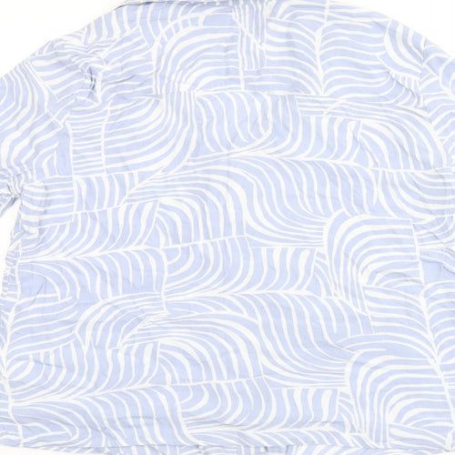 Marks and Spencer Womens Blue Geometric Viscose Basic Button-Up Size 10 Collared