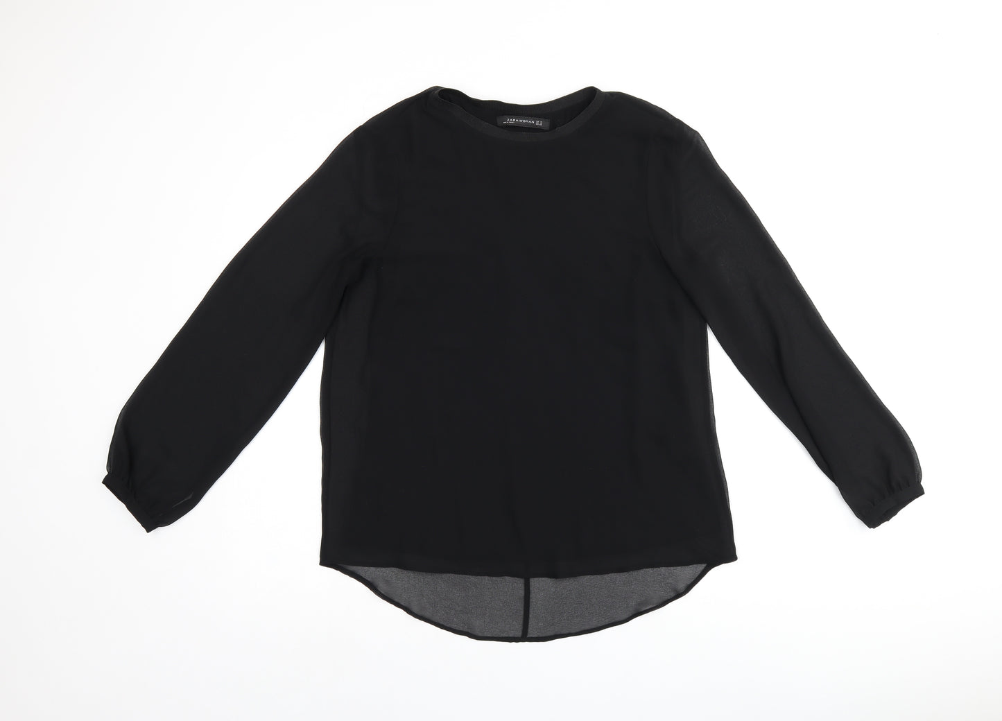 Zara Womens Black Polyester Basic Blouse Size M Boat Neck