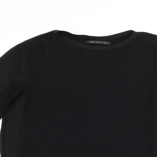 Zara Womens Black Polyester Basic Blouse Size M Boat Neck