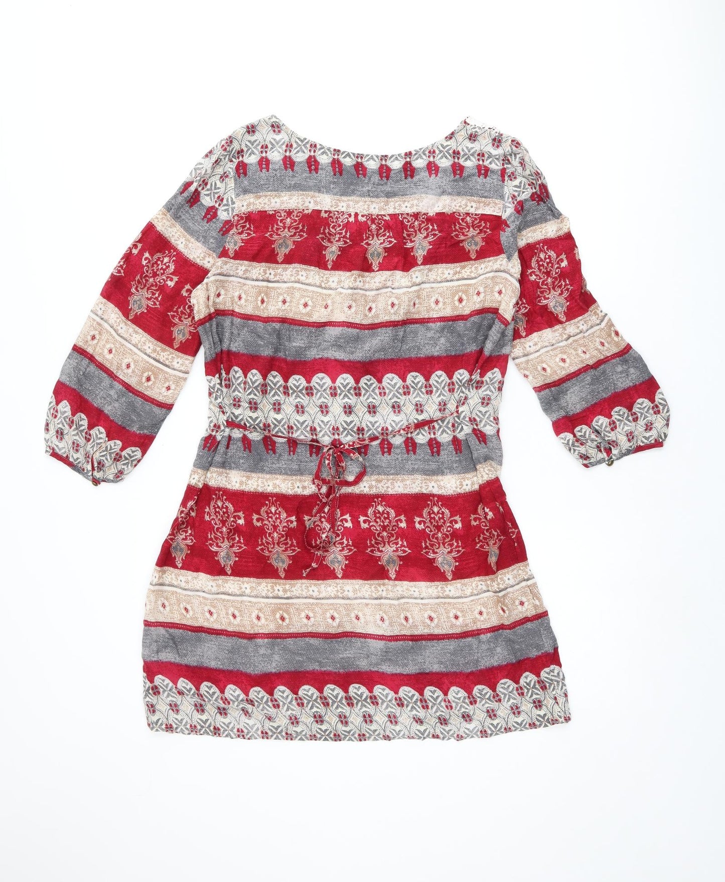 Indigo Womens Multicoloured Geometric Viscose Shift Size 12 Scoop Neck Pullover - Lace Details