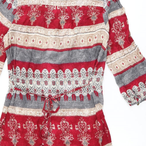 Indigo Womens Multicoloured Geometric Viscose Shift Size 12 Scoop Neck Pullover - Lace Details