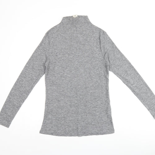 River Island Womens Grey Polyester Basic T-Shirt Size 12 High Neck - Ribbed Fabric