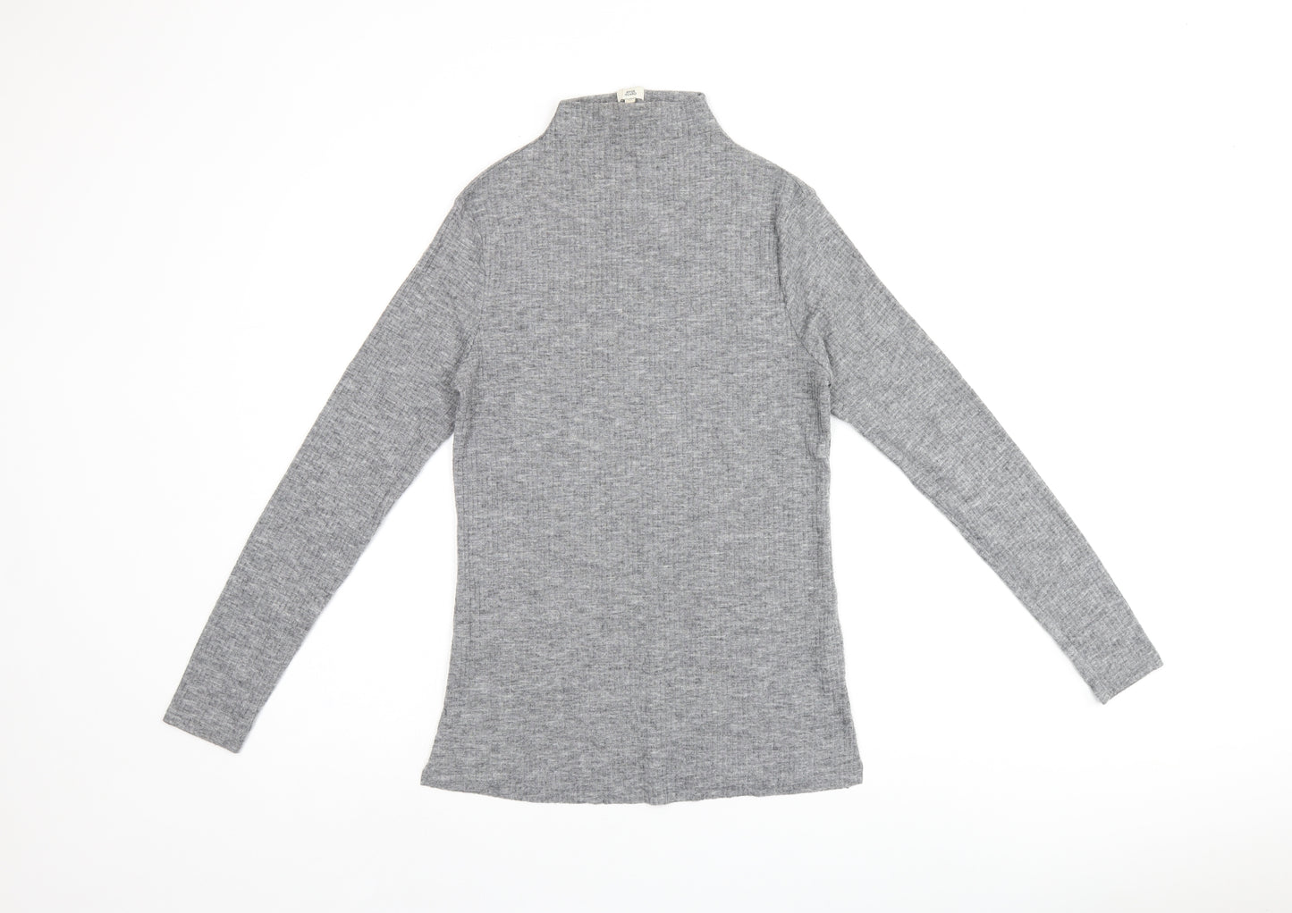 River Island Womens Grey Polyester Basic T-Shirt Size 12 High Neck - Ribbed Fabric
