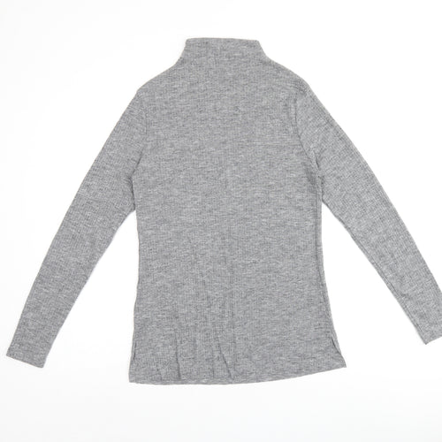 River Island Womens Grey Polyester Basic T-Shirt Size 12 High Neck - Ribbed Fabric