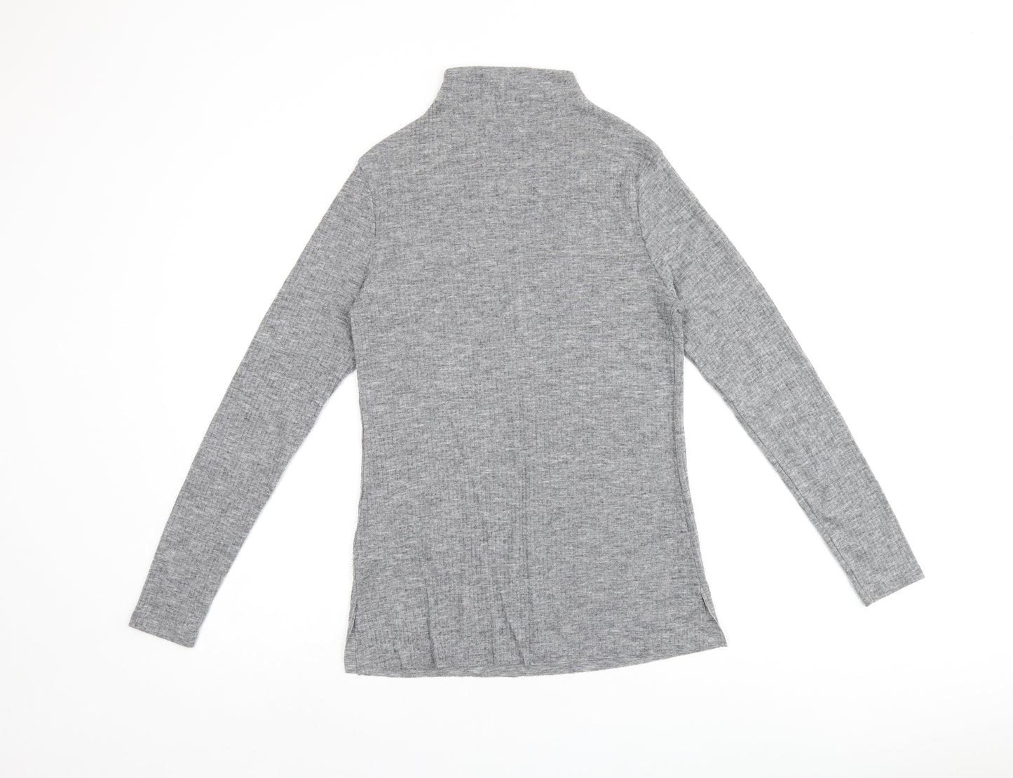 River Island Womens Grey Polyester Basic T-Shirt Size 12 High Neck - Ribbed Fabric