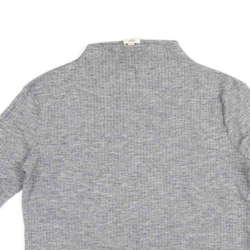 River Island Womens Grey Polyester Basic T-Shirt Size 12 High Neck - Ribbed Fabric