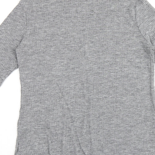 River Island Womens Grey Polyester Basic T-Shirt Size 12 High Neck - Ribbed Fabric