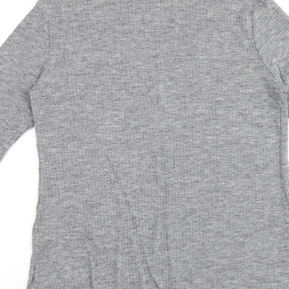 River Island Womens Grey Polyester Basic T-Shirt Size 12 High Neck - Ribbed Fabric