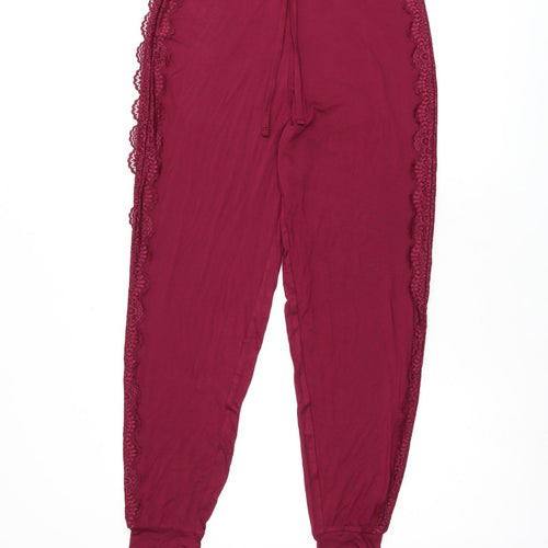 Marks and Spencer Womens Red Viscose Bloomer Trousers Size S L27 in Regular Drawstring - Lace Details