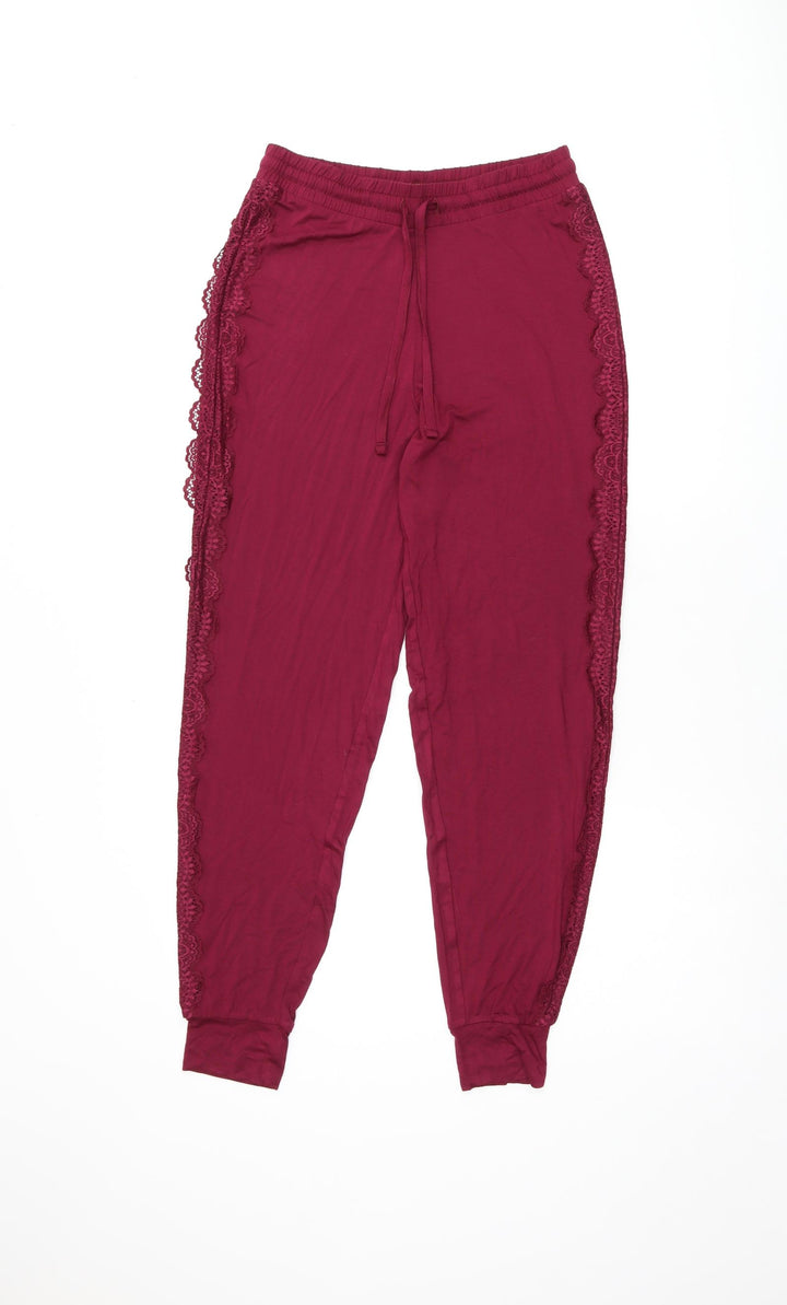 Marks and Spencer Womens Red Viscose Bloomer Trousers Size S L27 in Regular Drawstring - Lace Details