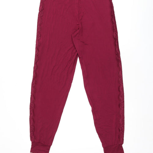 Marks and Spencer Womens Red Viscose Bloomer Trousers Size S L27 in Regular Drawstring - Lace Details