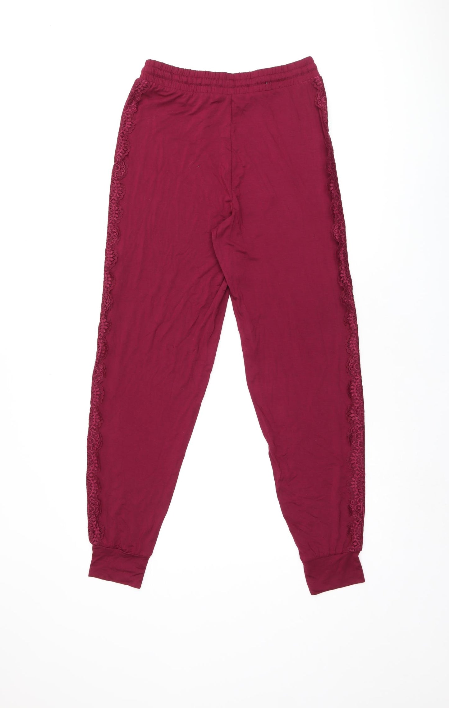 Marks and Spencer Womens Red Viscose Bloomer Trousers Size S L27 in Regular Drawstring - Lace Details
