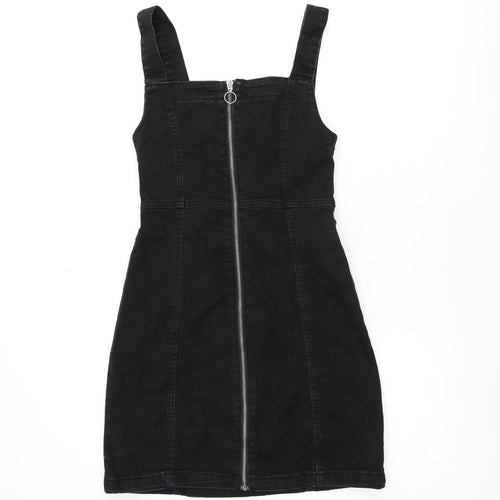 Denim & Co. Womens Black Cotton Pinafore/Dungaree Dress Size 6 Square Neck Zip - Pinafore