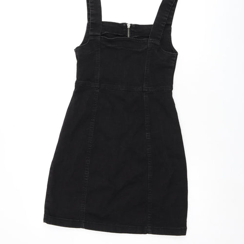 Denim & Co. Womens Black Cotton Pinafore/Dungaree Dress Size 6 Square Neck Zip - Pinafore