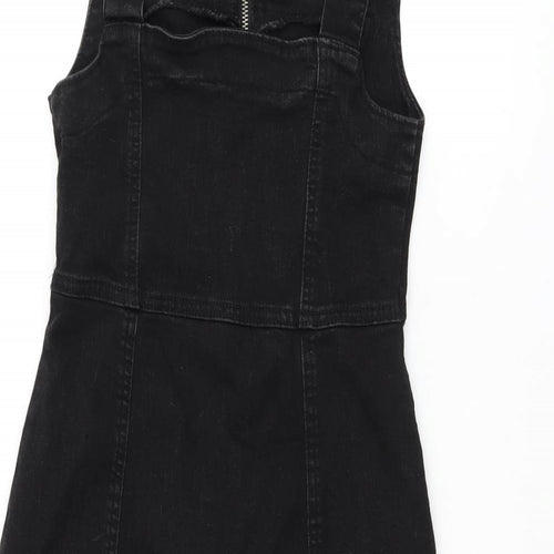 Denim & Co. Womens Black Cotton Pinafore/Dungaree Dress Size 6 Square Neck Zip - Pinafore