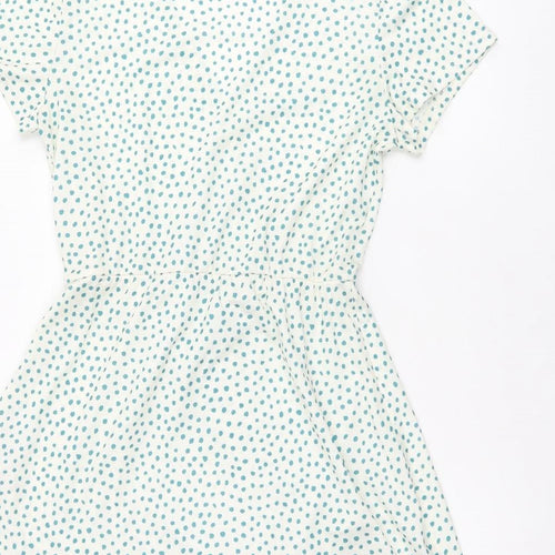 Pull&Bear Womens White Polka Dot Polyester Wrap Dress Size M V-Neck Pullover