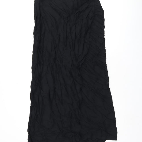 Marks and Spencer Womens Black Viscose Flare Skirt Size L Tie