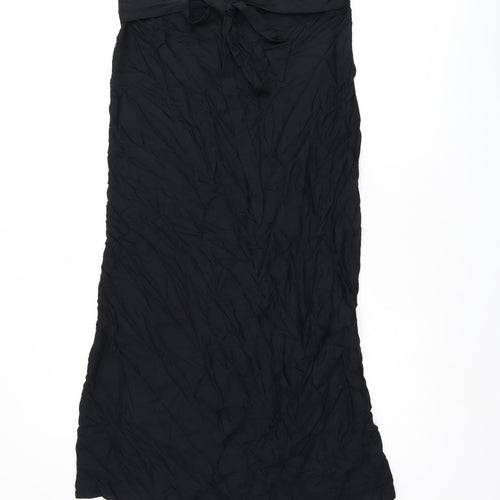 Marks and Spencer Womens Black Viscose Flare Skirt Size L Tie