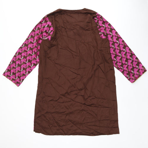 Khaadi Womens Brown Geometric Viscose Tunic Blouse Size 12 Boat Neck