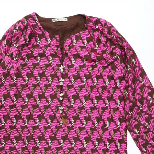 Khaadi Womens Brown Geometric Viscose Tunic Blouse Size 12 Boat Neck