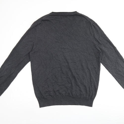 Ben Sherman Mens Grey V-Neck Cotton Pullover Jumper Size L Long Sleeve