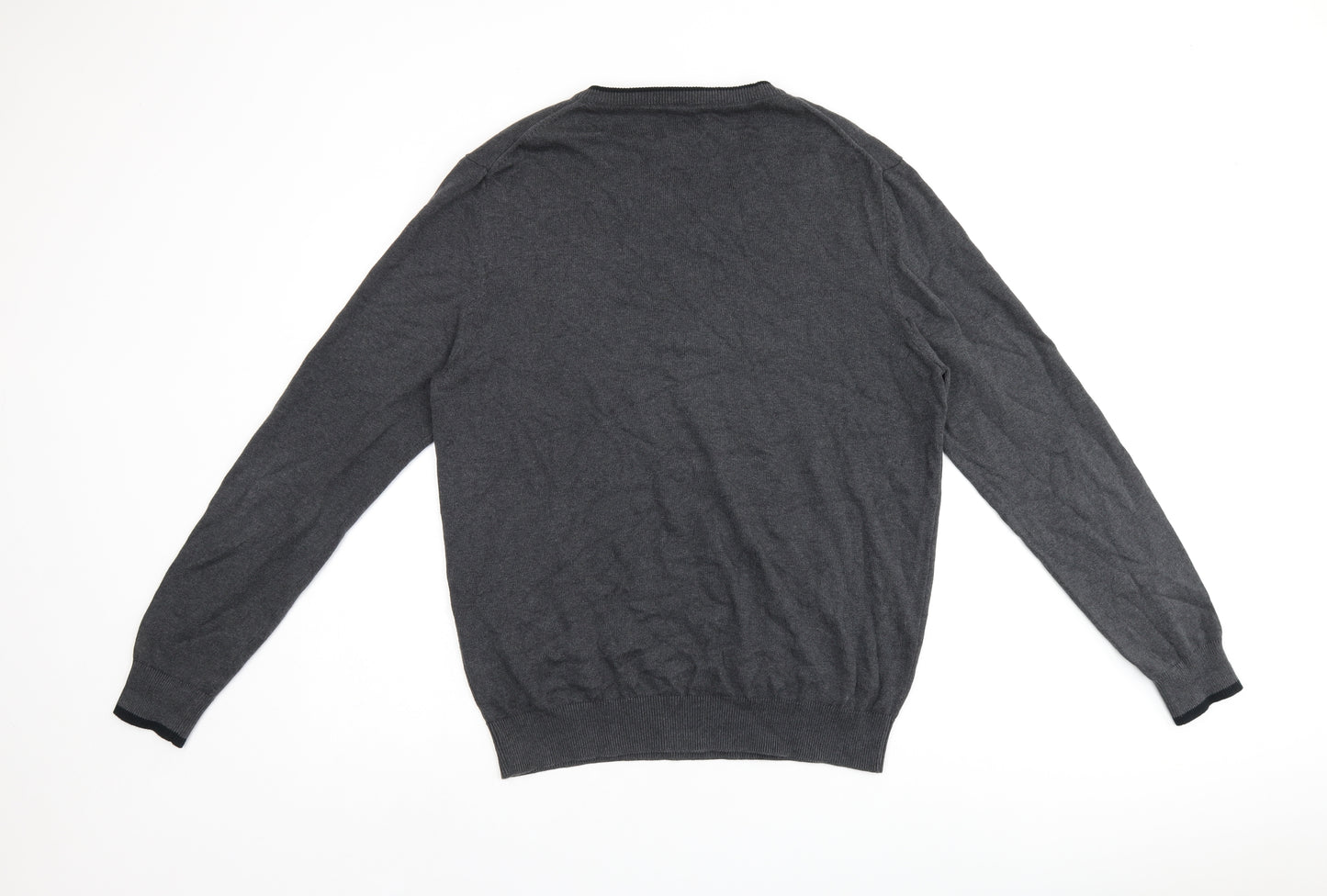 Ben Sherman Mens Grey V-Neck Cotton Pullover Jumper Size L Long Sleeve
