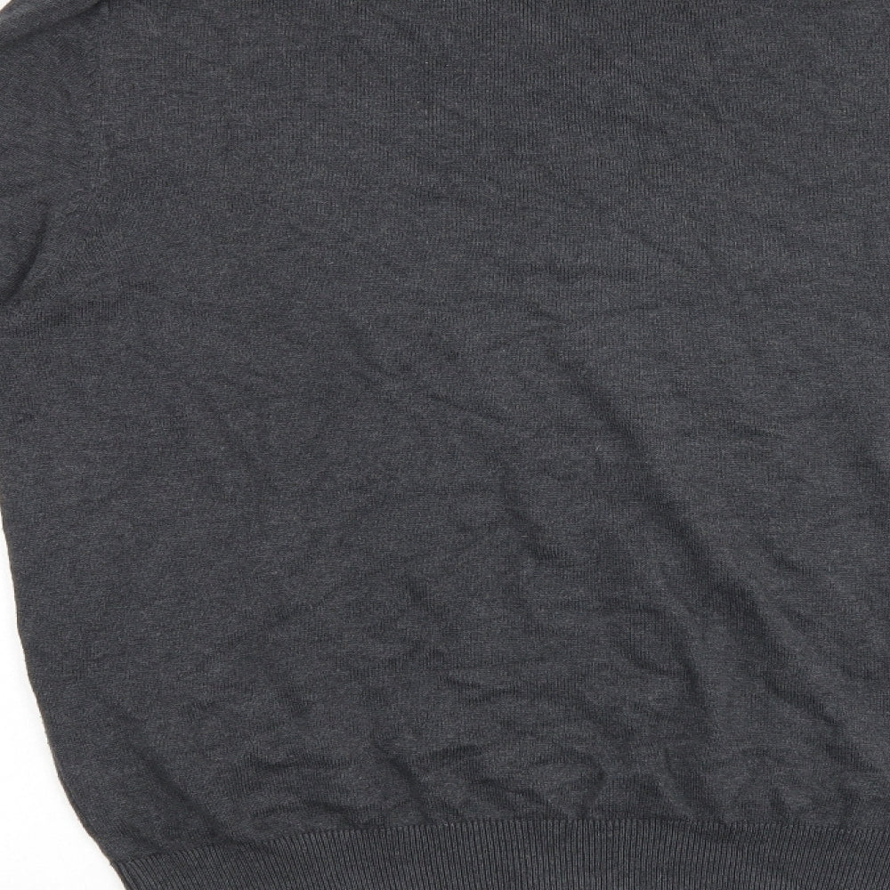 Ben Sherman Mens Grey V-Neck Cotton Pullover Jumper Size L Long Sleeve