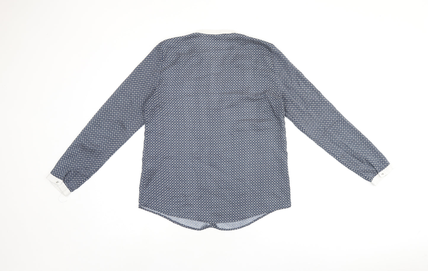 Zara Womens Blue Geometric Polyester Basic Button-Up Size M V-Neck