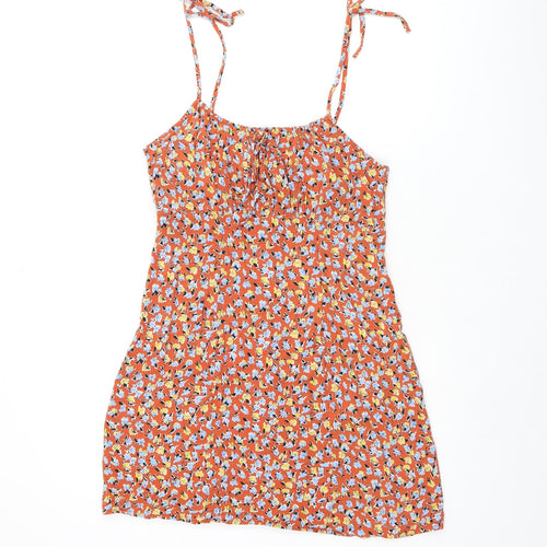 Urban Outfitters Womens Orange Floral Viscose Tank Dress Size S Scoop Neck Zip