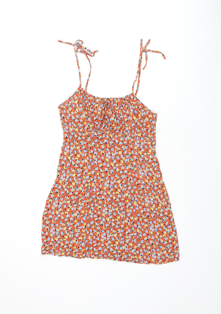 Urban Outfitters Womens Orange Floral Viscose Tank Dress Size S Scoop Neck Zip