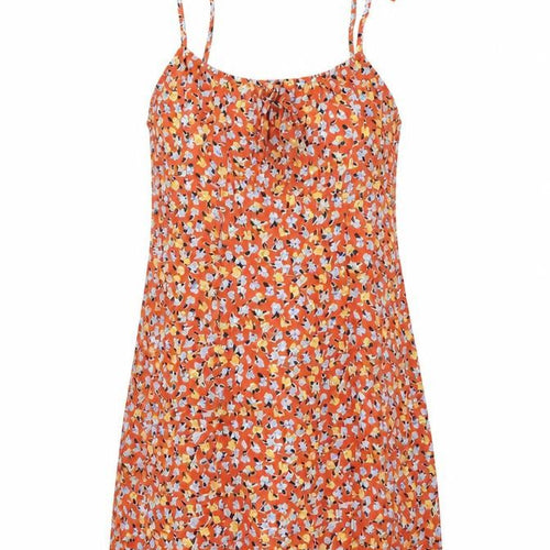 Urban Outfitters Womens Orange Floral Viscose Tank Dress Size S Scoop Neck Zip