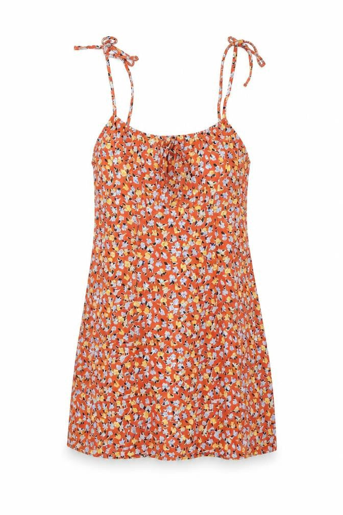 Urban Outfitters Womens Orange Floral Viscose Tank Dress Size S Scoop Neck Zip