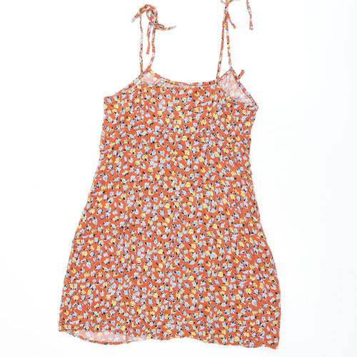 Urban Outfitters Womens Orange Floral Viscose Tank Dress Size S Scoop Neck Zip