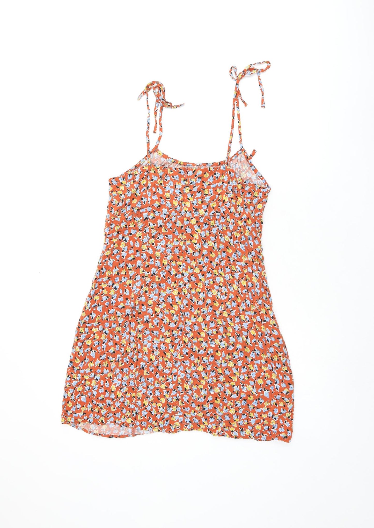Urban Outfitters Womens Orange Floral Viscose Tank Dress Size S Scoop Neck Zip
