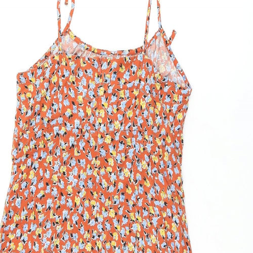 Urban Outfitters Womens Orange Floral Viscose Tank Dress Size S Scoop Neck Zip