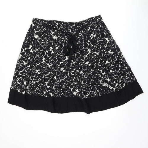 Hobbs Womens Black Floral Wool Swing Skirt Size 18 Zip - Belted
