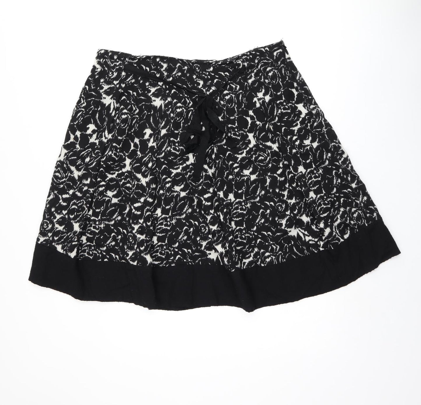 Hobbs Womens Black Floral Wool Swing Skirt Size 18 Zip - Belted