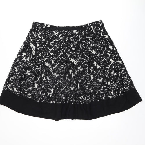 Hobbs Womens Black Floral Wool Swing Skirt Size 18 Zip - Belted