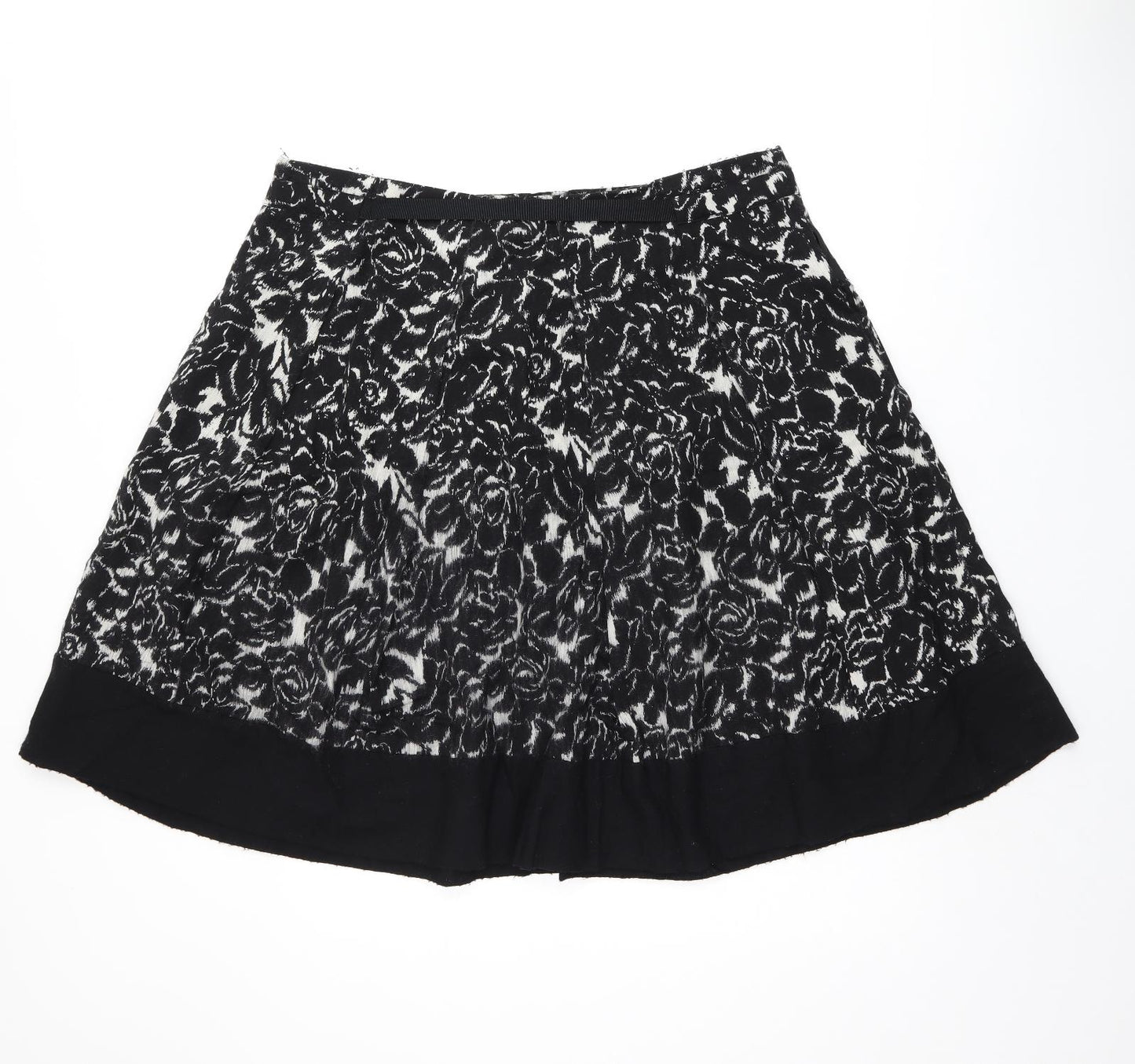 Hobbs Womens Black Floral Wool Swing Skirt Size 18 Zip - Belted