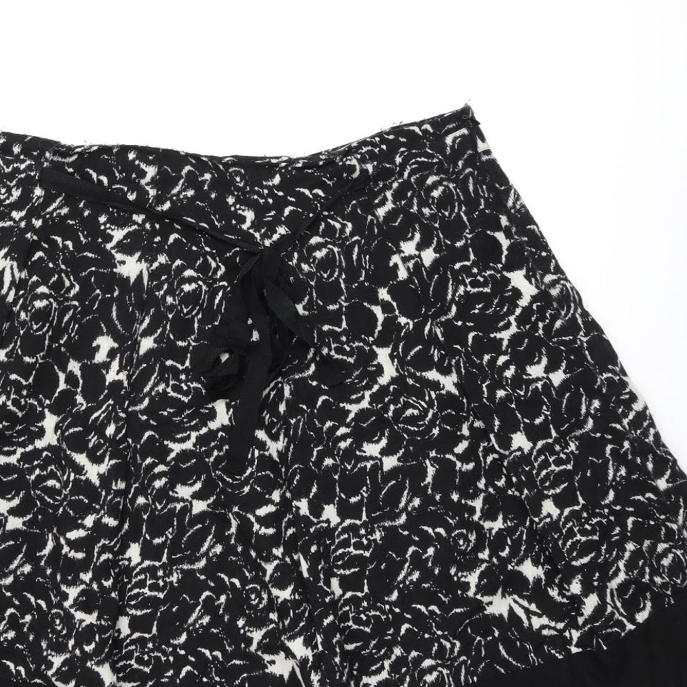 Hobbs Womens Black Floral Wool Swing Skirt Size 18 Zip - Belted
